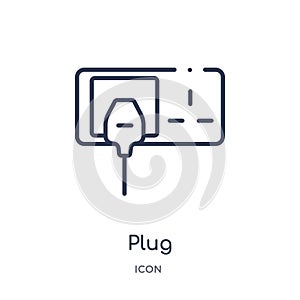 Linear plug icon from Electrian connections outline collection. Thin line plug vector isolated on white background. plug trendy