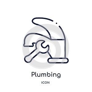 Linear plumbing icon from Construction tools outline collection. Thin line plumbing vector isolated on white background. plumbing photo