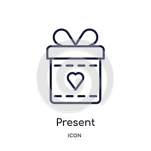 Linear present icon from Birthday party outline collection. Thin line present vector isolated on white background. present trendy