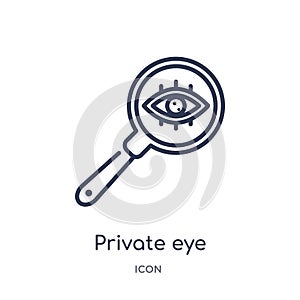 Linear private eye magnifying glass icon from General outline collection. Thin line private eye magnifying glass icon isolated on