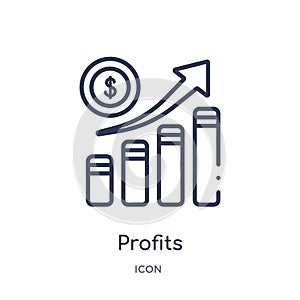 Linear profits icon from Digital economy outline collection. Thin line profits vector isolated on white background. profits trendy