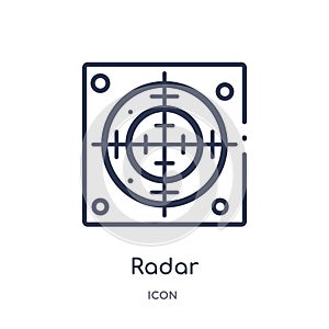 Linear radar icon from Army outline collection. Thin line radar vector isolated on white background. radar trendy illustration photo