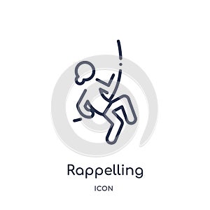 Linear rappelling icon from Activity and hobbies outline collection. Thin line rappelling vector isolated on white background.