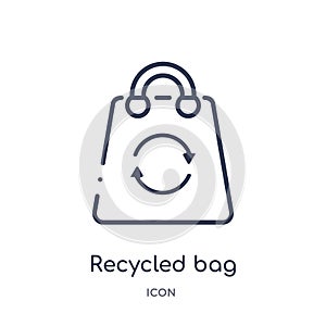 Linear recycled bag icon from Ecology outline collection. Thin line recycled bag vector isolated on white background. recycled bag