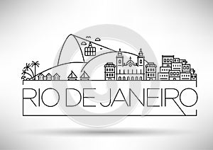 Linear Rio de Janeiro City, Brazil Silhouette with Typographic Design
