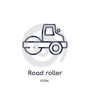 Linear road roller icon from Construction tools outline collection. Thin line road roller vector isolated on white background.