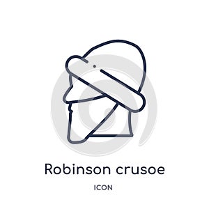 Linear robinson crusoe icon from Education outline collection. Thin line robinson crusoe vector isolated on white background. photo