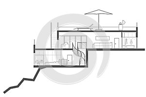 Linear section plane villa on top of a mountain