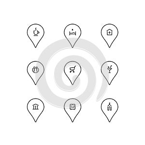 Linear set of pinpoint icons