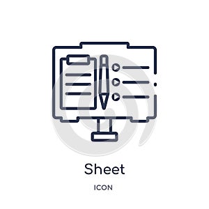 Linear sheet icon from Elearning and education outline collection. Thin line sheet vector isolated on white background. sheet