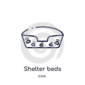 Linear shelter beds icon from Charity outline collection. Thin line shelter beds vector isolated on white background. shelter beds
