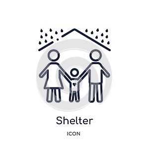 Linear shelter icon from Charity outline collection. Thin line shelter vector isolated on white background. shelter trendy