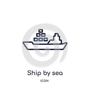 Linear ship by sea icon from Delivery and logistic outline collection. Thin line ship by sea vector isolated on white background. photo