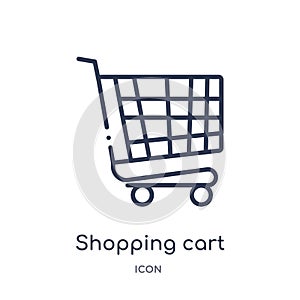 Linear shopping cart with grills icon from Commerce outline collection. Thin line shopping cart with grills icon isolated on white