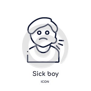 Linear sick boy icon from Dentist outline collection. Thin line sick boy icon isolated on white background. sick boy trendy