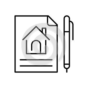 Linear simple lease agreement icon vector illustration rent or sale house contract paper and pen