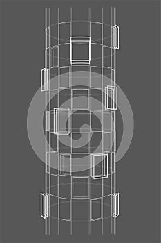 Linear sketch abstract round building frame on gray background