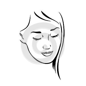 Linear sketch of a beautiful face of a girl