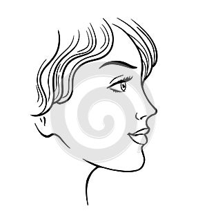 Linear sketch of a beautiful face of a girl