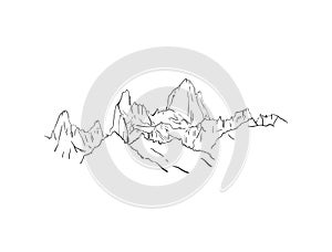 Linear sketch of Fitz Roy mountain massif in Patagonia