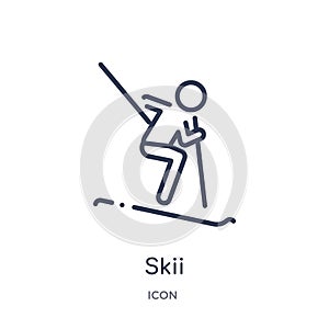 Linear skii icon from Activity and hobbies outline collection. Thin line skii vector isolated on white background. skii trendy