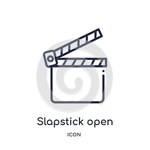 Linear slapstick open icon from Cinema outline collection. Thin line slapstick open icon isolated on white background. slapstick photo