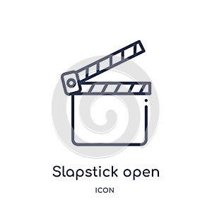 Linear slapstick open icon from Cinema outline collection. Thin line slapstick open icon isolated on white background. slapstick