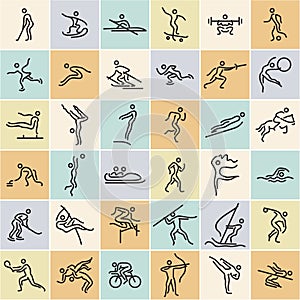 Linear sports icons set. Modern flat design athletes shapes. Olympic sports