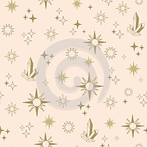 Linear stars and crystals seamless pattern vector