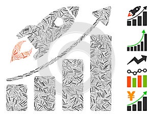 Linear Startup Rocket Growth Chart Icon Vector Collage