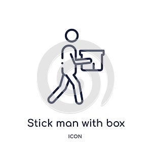 Linear stick man with box icon from Behavior outline collection. Thin line stick man with box vector isolated on white background