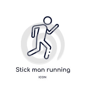 Linear stick man running icon from Behavior outline collection. Thin line stick man running vector isolated on white background.