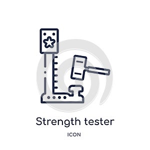 Linear strength tester icon from Circus outline collection. Thin line strength tester vector isolated on white background.