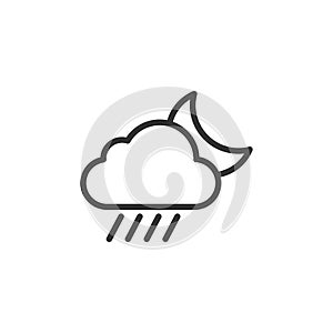 Linear style moon and rainy cloud icon. Simple weather isolated cloud on white background. Flat vector symbol eps10