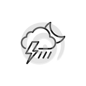 Linear style moon and rainy cloud icon. Simple weather isolated cloud on white background. Flat vector symbol eps10