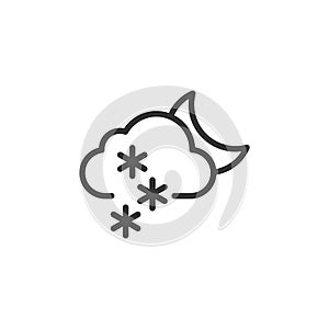 Linear style snowy cloud and moon icon. Simple weather isolated cloud on white background. Flat vector symbol eps10