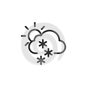 Linear style snowy cloud and sun icon. Simple weather isolated cloud on white background. Flat vector symbol eps10