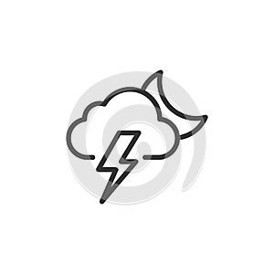 Linear style sunny and lightning cloud icon. Simple weather isolated cloud on white background. Flat vector symbol eps10