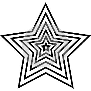 Linear symbol of a five-pointed star from small to large centered, logo, vector