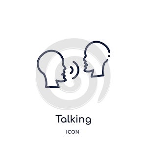 Linear talking icon from Comunation outline collection. Thin line talking vector isolated on white background. talking trendy