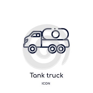 Linear tank truck icon from Construction outline collection. Thin line tank truck vector isolated on white background. tank truck