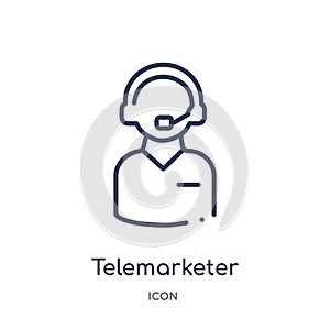 Linear telemarketer icon from Customer service outline collection. Thin line telemarketer vector isolated on white background. photo