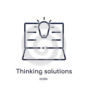 Linear thinking solutions icon from Miscellaneous outline collection. Thin line thinking solutions icon isolated on white