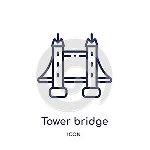 Linear tower bridge icon from Architecture and travel outline collection. Thin line tower bridge vector isolated on white