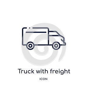 Linear truck with freight icon from Construction outline collection. Thin line truck with freight vector isolated on white