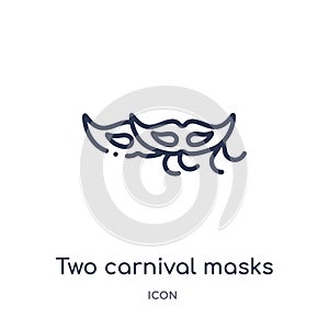 Linear two carnival masks icon from Fashion outline collection. Thin line two carnival masks icon isolated on white background.