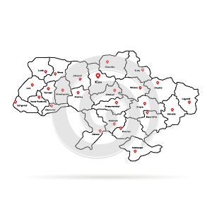 Linear ukraine map pin with regional centers