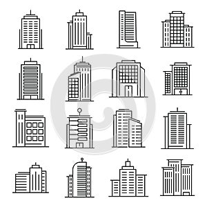 Linear vector buildings on white background