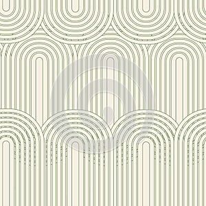 Linear vector pattern, repeating abstract arches, green lstripes.