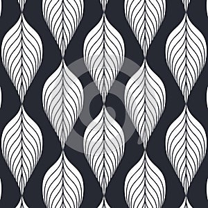 Linear vector pattern, repeating linear abstract leaves on garland.